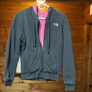 The North Face Reversible Charcoal and Pink Zip-Up Hoodie